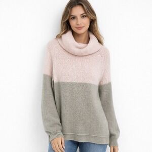 Wooden Ships Pink Gray Colorblock Cowl Neck Wool Blend Sweater Women's Size M/L‎